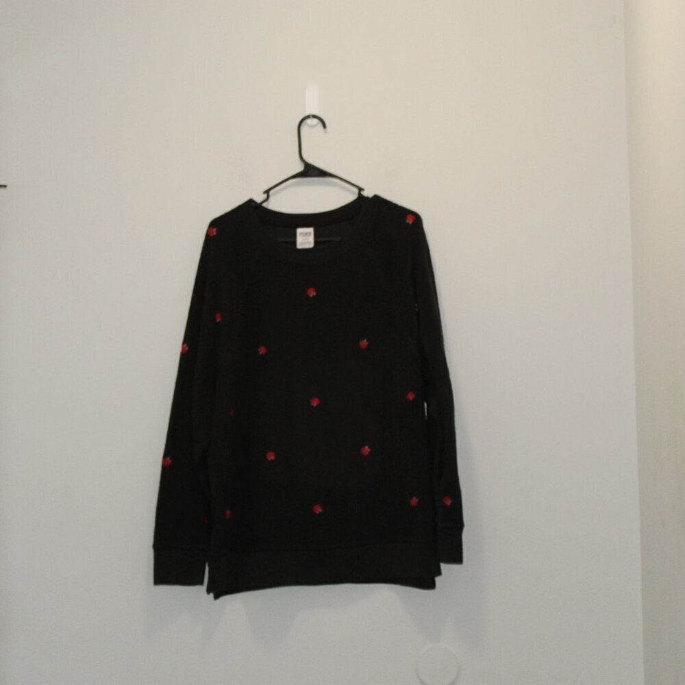 PINK Victoria's Secret Black Rose Embroidered Sweater Size Medium